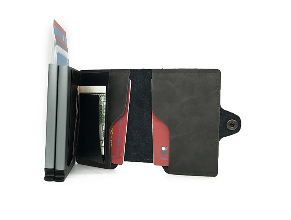 BISI GORO мужской и женский 2 металлический кредитный держатель для карт Алюминиевый RFID блокирующий PU кошелек с застежкой мини винтажный кошелек с 14 картами