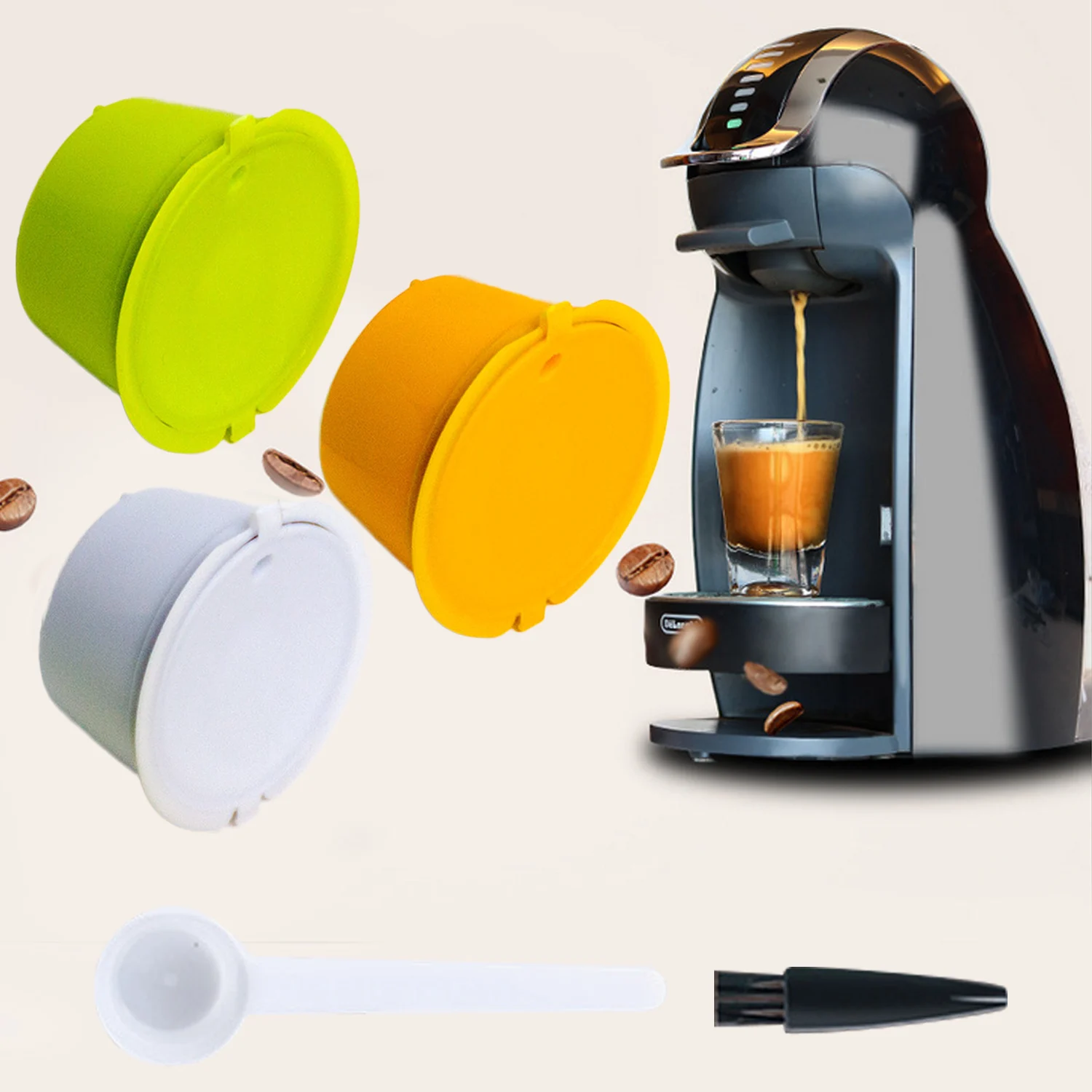 Behogar 3PCS Refillable Reusable Coffee Capsules Cups with Spoon Brush