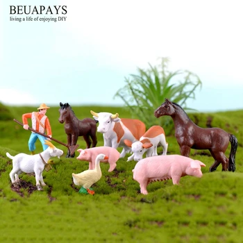 

9pcs/set figurines DIY home decoration accessories bonsai Farm PVC Craft Gift Landscape Plastic Animal Ornaments Farmer Horses