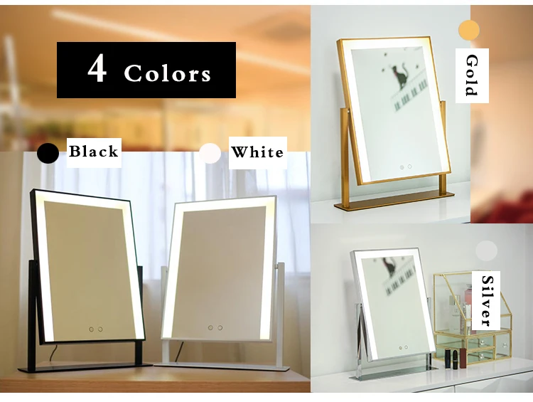 Espelho de Maquiagem com Luzes Hollywood Estilo Strip Espelho Cosmético Iluminado Vaidade Tabletop Touch Screen Espelhos Branco Led 8 Espelhos para maquiagem
