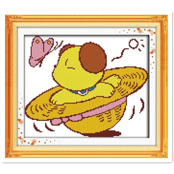

Puppy With Butterfly DMC Cross Stitch Fabric DIY SET Cross Stitch Kit Needlework Painting Chinese Counted Cross Stitch Pattern