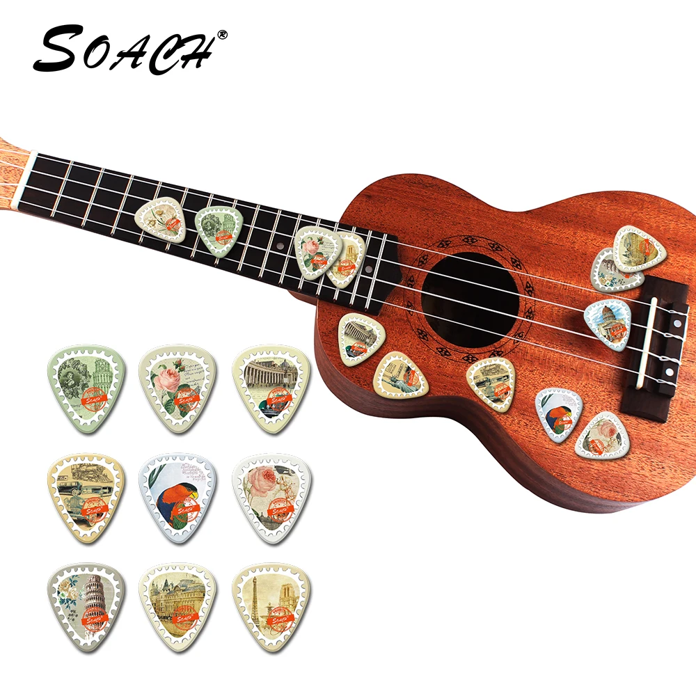 SOACH 10pcs Stamp landscape guitar picks Thickness 0.71mm Celluloid with package sent randomly Guitar Parts & Accessories