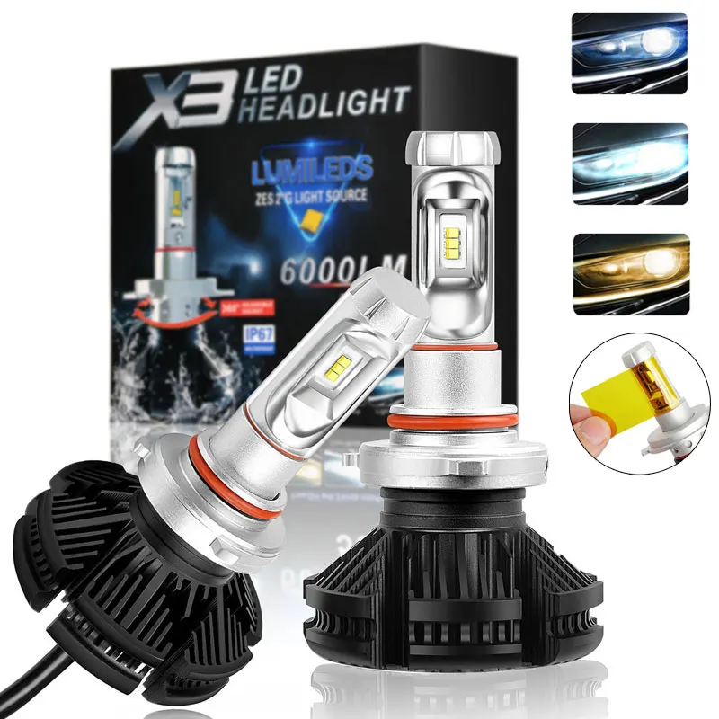 

2pcs X3 led headlight 50W 6000LM H4 H7 LED Car Headlight 3000K/6500K/8000K ZES Chip H1 H11 9005 HB3 9006 HB4 LED fog Lamp Auto
