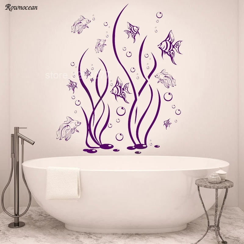 Подводный мир морские водоросли рыбные пузыри виниловые художественные интерьерные декоративные наклейки на стену для ванной комнаты самоклеящиеся фрески B-09