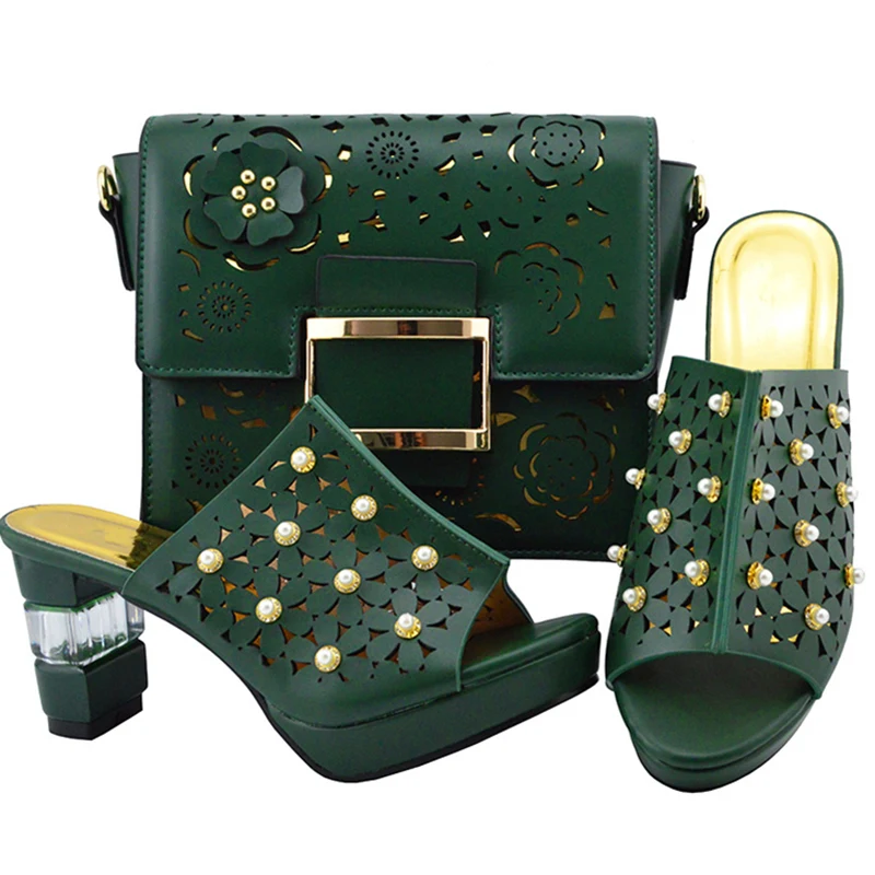 Новое поступление, комплект из обуви и сумки, комплекты в африканском стиле г. Африканский женский итальянский комплект из обуви и сумки, украшенные стразами, обувь для вечеринок - Цвет: D Green