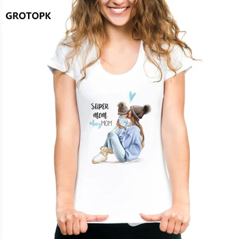 

Super Mama Print Female T-shirt Son and Mom Summer Harajuku Women Clothes 2019 White Tshirt Mother's Day Gift Vogue T Shirt