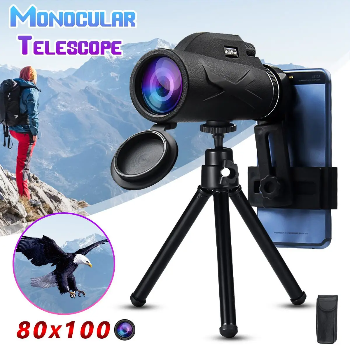  80x100 Magnification Portable Monocular Telescope Binoculars Zoom Great Handheld Telescope Military
