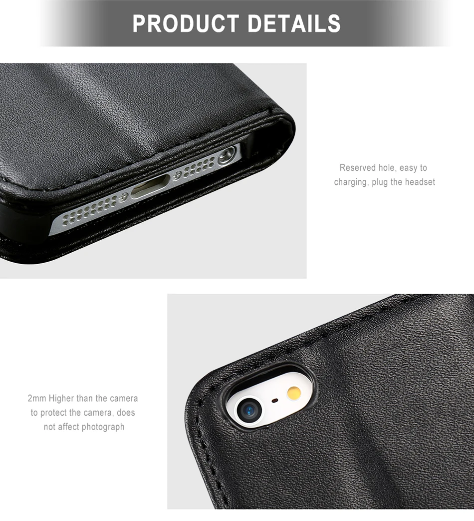 KISSCASE Wallet Pouch Style Flip Leather Case For iPhone 6 6S Plus 5 5S SE 5C 4 4S Photo Frame + Card Slots Stand Magnetic Cover (4)