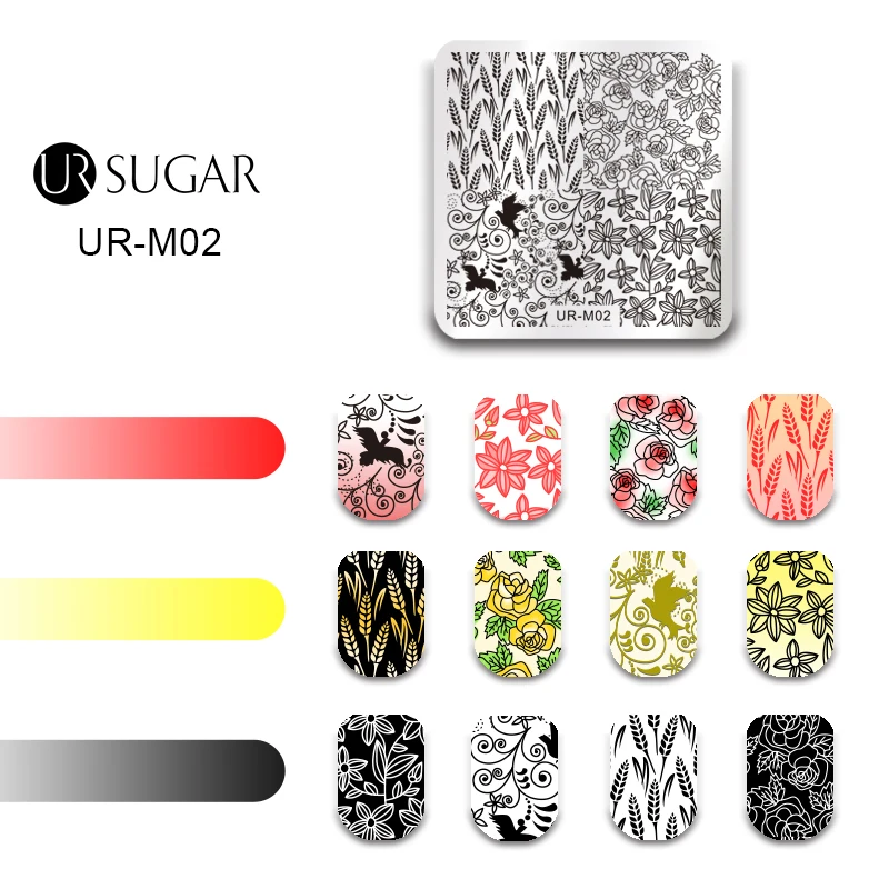 Ur Sugar цветочный шаблон для штамповки ногтей Бабочка роза лоза кленовые листья Цветущий Цветочный узор маникюрный дизайн ногтей DIY пластина