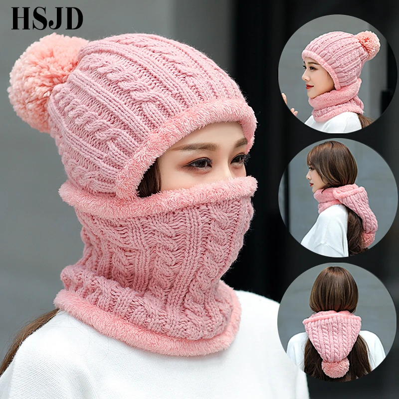 2018 Winter Women Balaclava Knitted Hat Mask Collar Face Neck ...