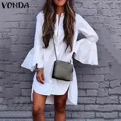 Платья для беременных 2019 летние VONDA сексуальные v-образный вырез Сплит Длинные рукава-фонарики платье для беременных винтажное короткое