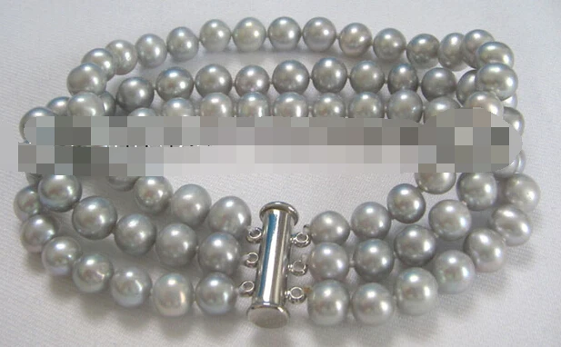

huij 001222 Beautiful 3row 8" GRAY 7-8mm round freshwater pearl bracelet