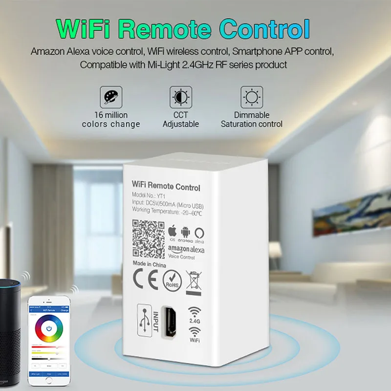 

Milight YT1 WiFi Voice Remote Control DC5V USB Smart 4G IOS Android APP Controller for 2.4GHz RGB CCT RGBW LED Strip Light Bulb