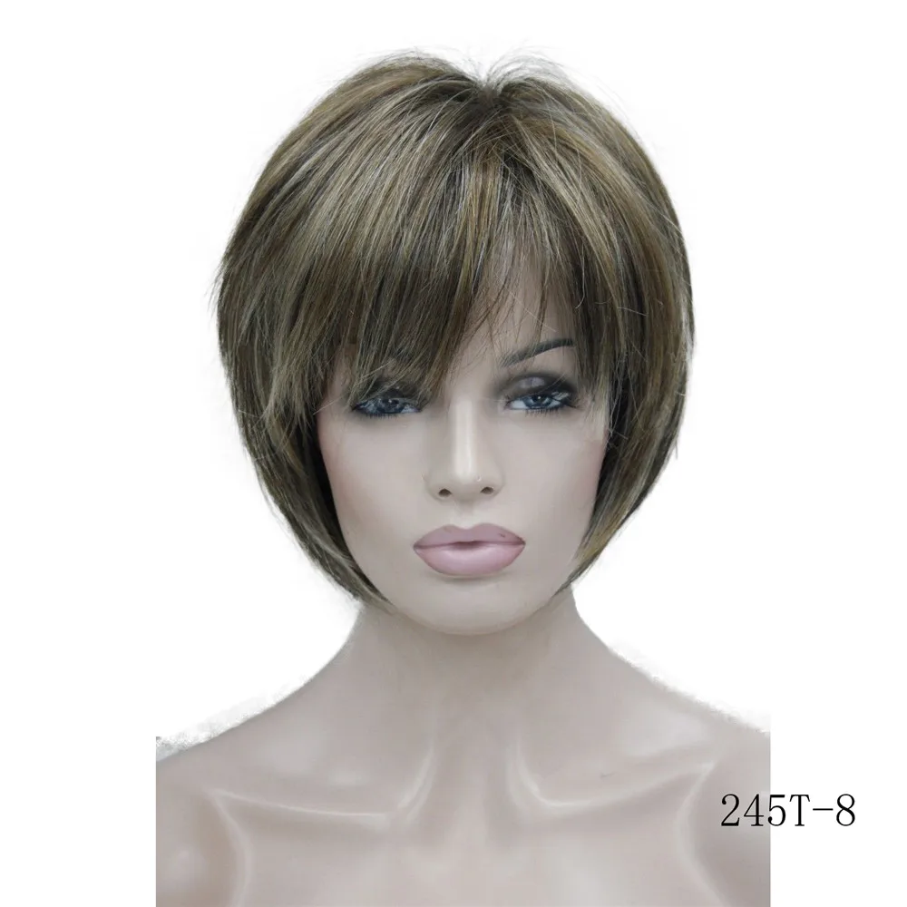 5969 245T-8 charming brown & yellow blonde & blonde three tone mix women' short straight wig (2)