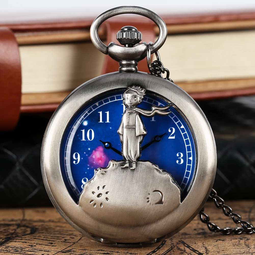 

Novel Hollow Case Pocket Watch for Ladies The Little Prince Series Watches for Men Attractive Blue Dial Necklace Watch for Women
