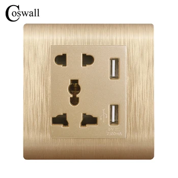 

Free Shipping COSWALL Wall Power Socket, Multifunction 5 Hole Electrical Outlet With USB charge port , AC 110~250V