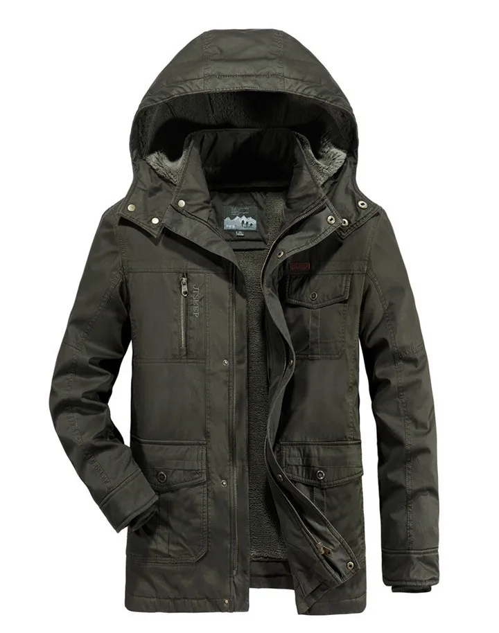 AFS JEEP, мужские ветровки, длинное пальто, парка, hombre размера плюс, 6XL, зимнее пальто для мужчин, флисовая подкладка, съемная, военная, зимняя куртка - Цвет: Army Green