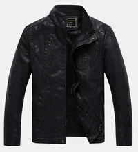 Mens PU Leather Fashion Jacket Black Stand Collar Fleece Winter Windproof Coats Zipper Casual Clothes Male Jaqueta De Couro K280