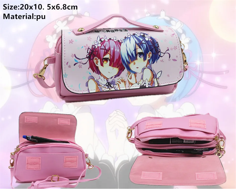 

Cartoon Re:Life in a different world from zero Rem Anime Make up Bags Women Zipper Handbag Shoulder Bag Student Tote Pencil Bag