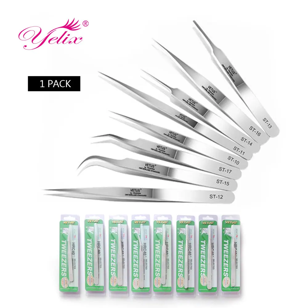 Maquiagem profesional de acero inoxidable pestañas Pinzas maquillaje herramientas Pinzas Cejas pestañas extensión Pinzas Pincet VETUS