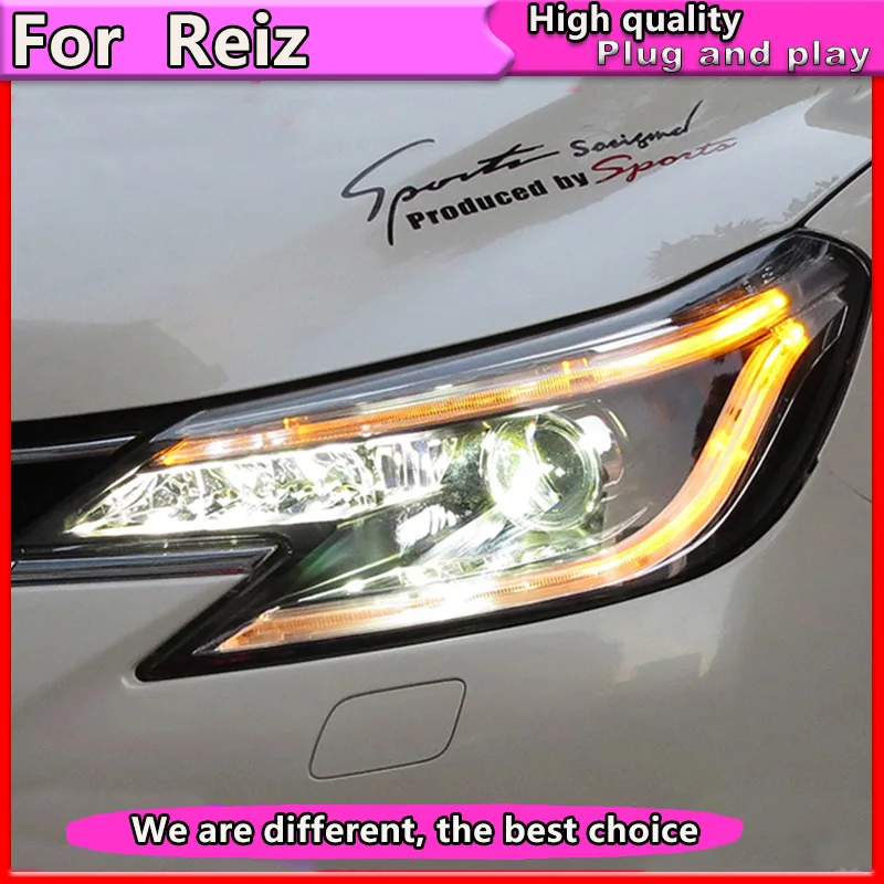 Автомобильные фары для Toyota Reiz светодиодный фары 2013- reiz Mark X светодиодный налобный фонарь сигнала СИД drl H7 Биксеноновая разрядная лампа высокой интенсивности для объектива ближнего и дальнего света на спине