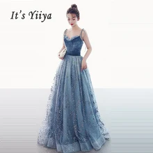 Это Yiya пикантное платье для выпускного платье с v-образным вырезом De Soiree Элегантные Синие женские вечерние платья Длинные Плюс Размер блесток Выпускные платья E657