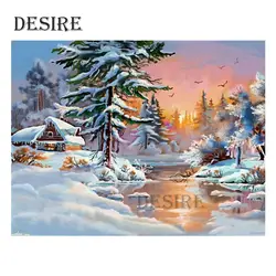 Desire алмазов картина вышивки крестом живописные дерево снег закат Круглая Мозаика картина со стразами DIY алмаз вышивка PT1439