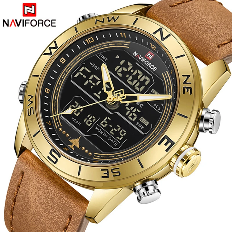 

Men Watches NAVIFORCE Top Brand Luxury Leather Sports Wrist Watch Men Waterproof Military Quartz Digital Clock relogio masculino