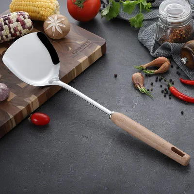 Spatula 1 шт. из нержавеющей стали с деревянной ручкой инструменты для приготовления пищи суп ковш ложка щелевая Лопата кухонная посуда набор keukenhulpjes cozinha - Цвет: Spatula