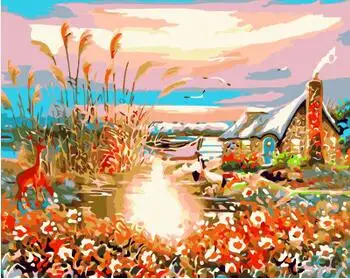 

Lodge on the shore of the lake New arrival unique gift Digital Oil Painting On Canvas framed painting by numbers decorative pict