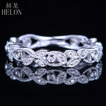 

HELON Solid 10k (417) White Gold 0.15ct Natural Diamonds Ring Art Deco Milgrain Engagement Wedding Women Trendy Fine Jewelry