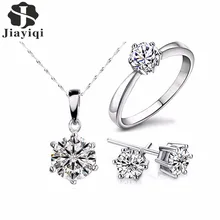 Jewelry-Sets Rings Necklace Gift Cubic-Zircon-Statement Silver-Color Fashion Women 