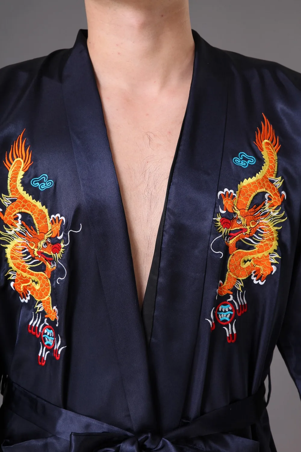 Вышивка дракон черный традиционный китайский для мужчин халат шелковый атлас пижамы кимоно юката ванной платье пижамы Размеры s m l xl XXL MR021