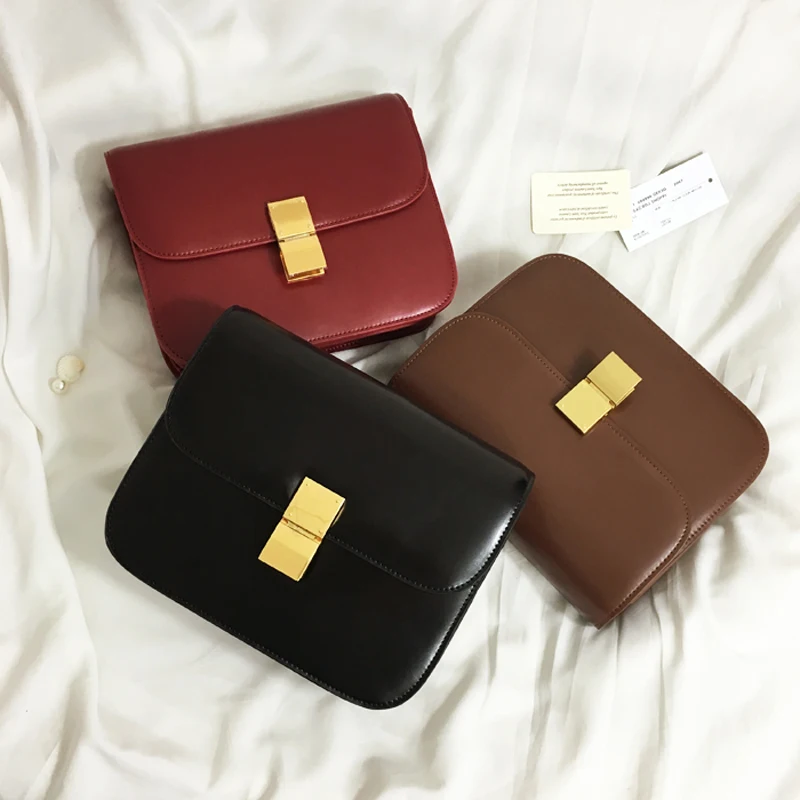 

2018 New Mirror cow leather Small square bags mill finish lines one shoulder crossbody bag fashion woman box bags