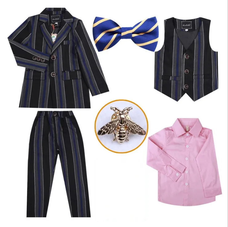 

New 2019 Striped School Boys Suit For Weddings Prom Party 6pcs KS-2013