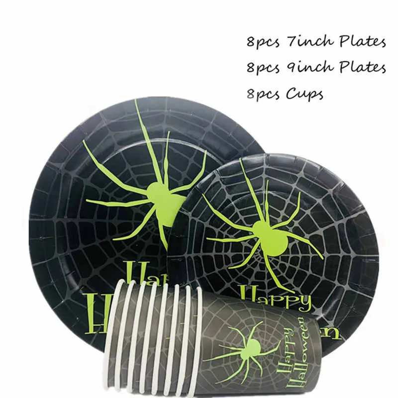 

Halloween Theme Spider Disposable Tableware Set Halloween Party Decorations Paper Plates/Cups/Napkins Kids Favor