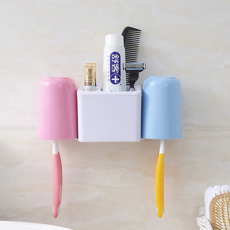 

Suction Toothbrush Holder Set Wall Mounted Bathroom Toothpaste Plastic Shelves Home Storage Shaver Rack Shelf Accessories