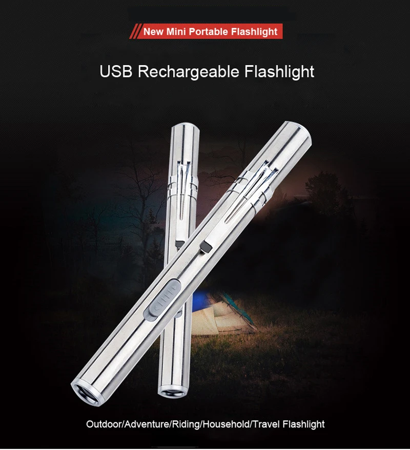 HECULAS USB Перезаряжаемый фонарик мощный мини светодиодный фонарь, подвесной светильник с зажимом из нержавеющей стали для активного отдыха