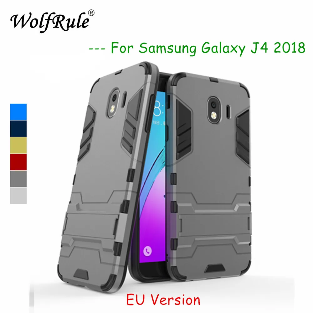 Чехол wolfrole для Samsung Galaxy J4 2018 резиновый + жесткий пластиковый чехол с подставкой