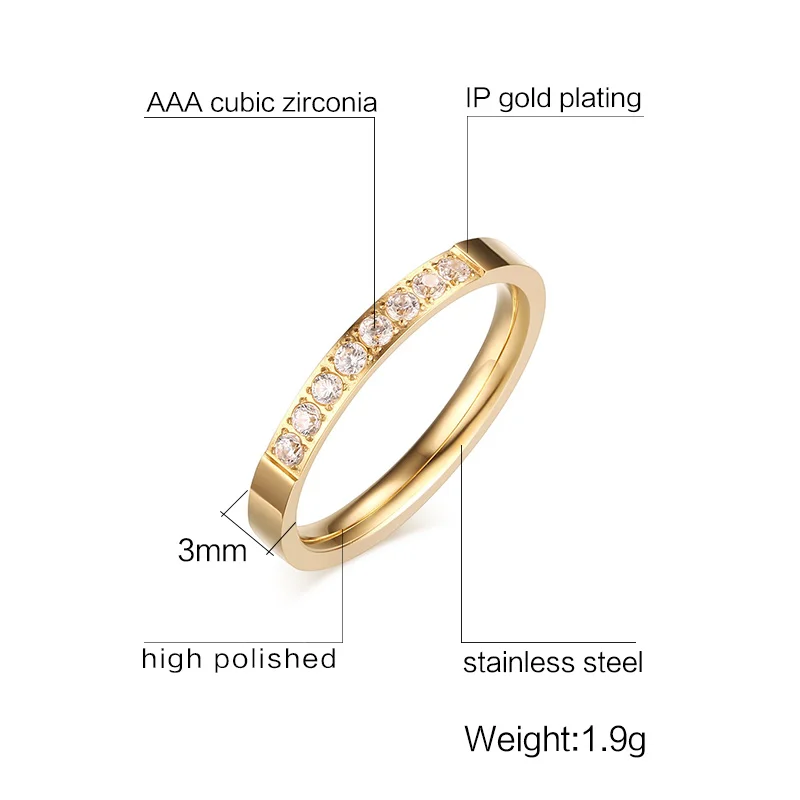 Симпатичные 3 мм романтические обручальные кольца для женщин AAA+ CZ камень золото черный серебро
