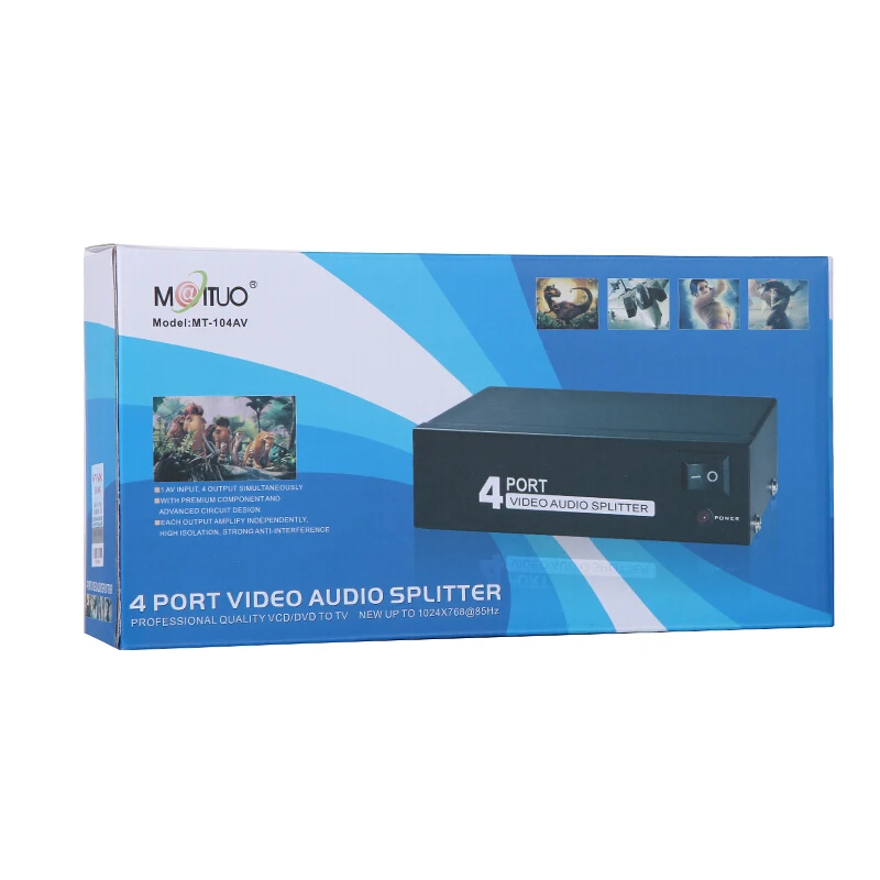 MT VIKI AV spitter RCA аудио и видео сплиттер 1 в 4 из HDTV Projektor звук играть то же время mit power