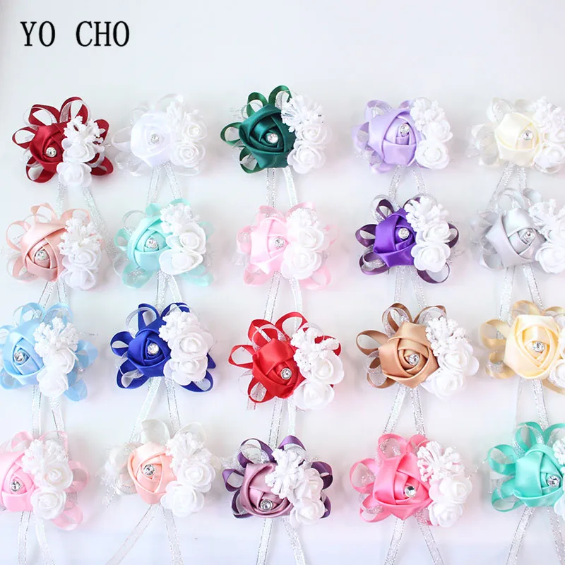 wedding wrist corsage Bracelet bridesmaid rose silk white pink marriage wrist corsage  (217)