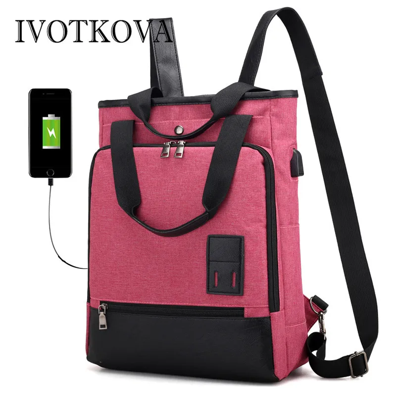 

IVOTKOVA USB Charging Laptop Backpack 14.5 inch Women Men School Bags For Teenage Girls College Travel Backpack Nylon Rucksack