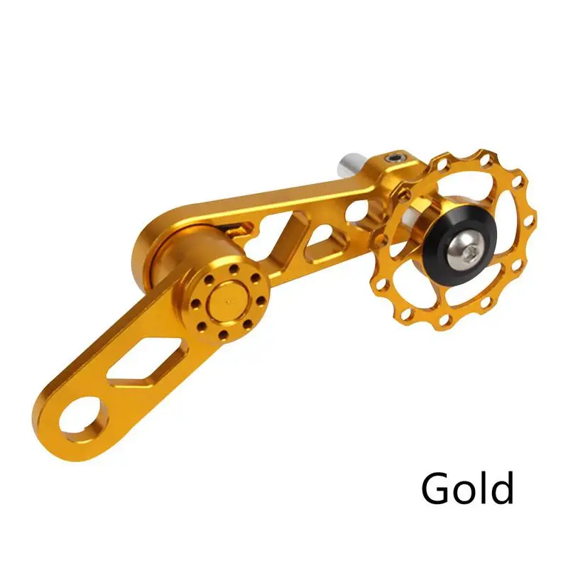 Folding Bicycle Guide Wheel Lp Oval Aluminum Alloy Cycling Single Speed Rear Derailleur Chain Tensioner with Sprocket MTB Bike - Цвет: Gold