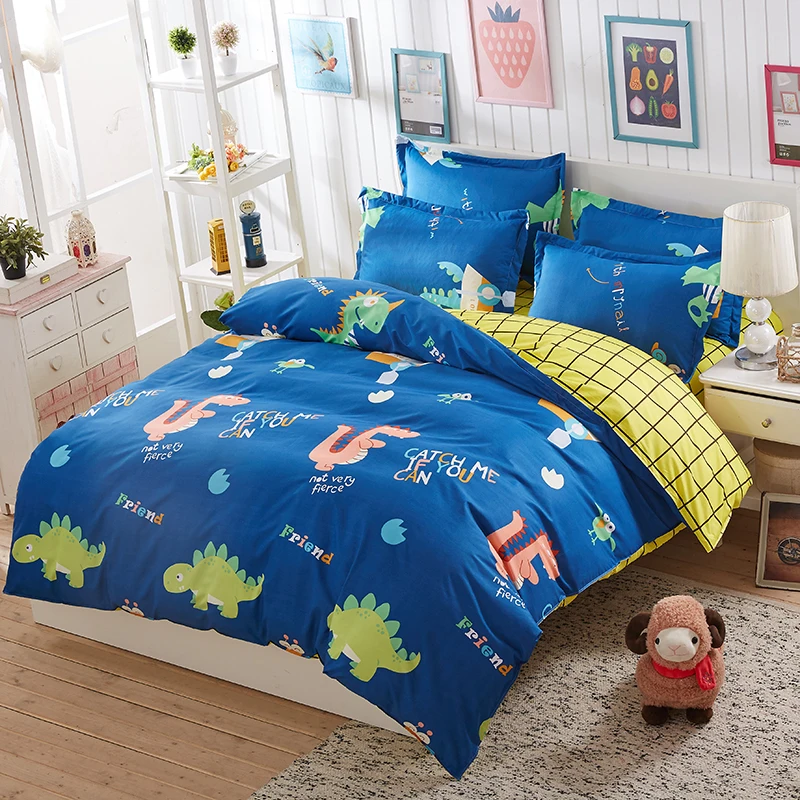 Hot sale home textile 4 piece bed duvet cover set for child boys cartoon bedding set sheet ...