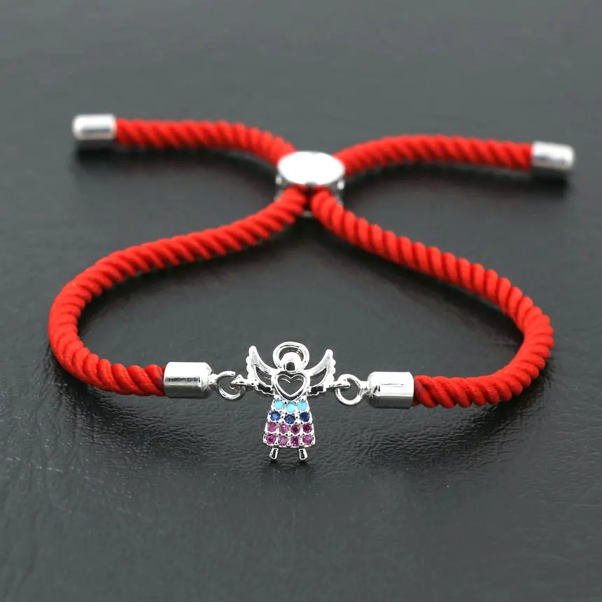 

Romantic Silver Color Love Heart Angel Wings Women Bracelet Girl Boy Black Red Thread Rope Charm Bracelets Kids Jewelry Gift