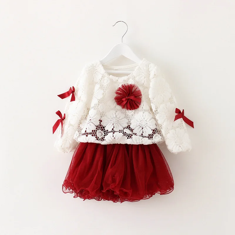 

2017 newborn Fashion lace baby girls dress for Long sleeves baby girl clothing 2pcs princess party Christmas dresses vestidos