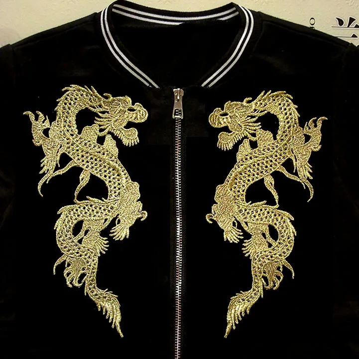 

Super gorgeous Lace embroidery patches Golden sequins red Eugen yarn Phoenix dargon patch for DIY dress Wedding dress