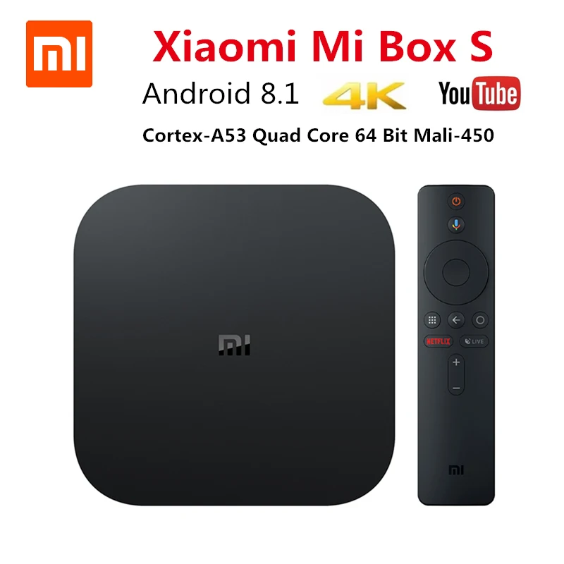 

Xiaomi Mi Box S 4K TV Box Cortex-A53 Quad Core 64 bit Mali-450 Android 8.1 2GB+8GB HDMI2.0 2.4G/5.8G WiFi BT4.2 TV Box