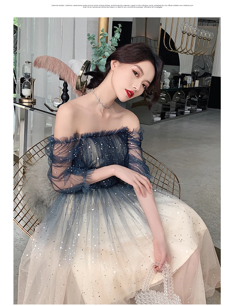 Wei yin Новое Сверкающее Тюлевое вечернее платье без бретелек с коротким рукавом длиной до середины икры вечерние платья LF427
